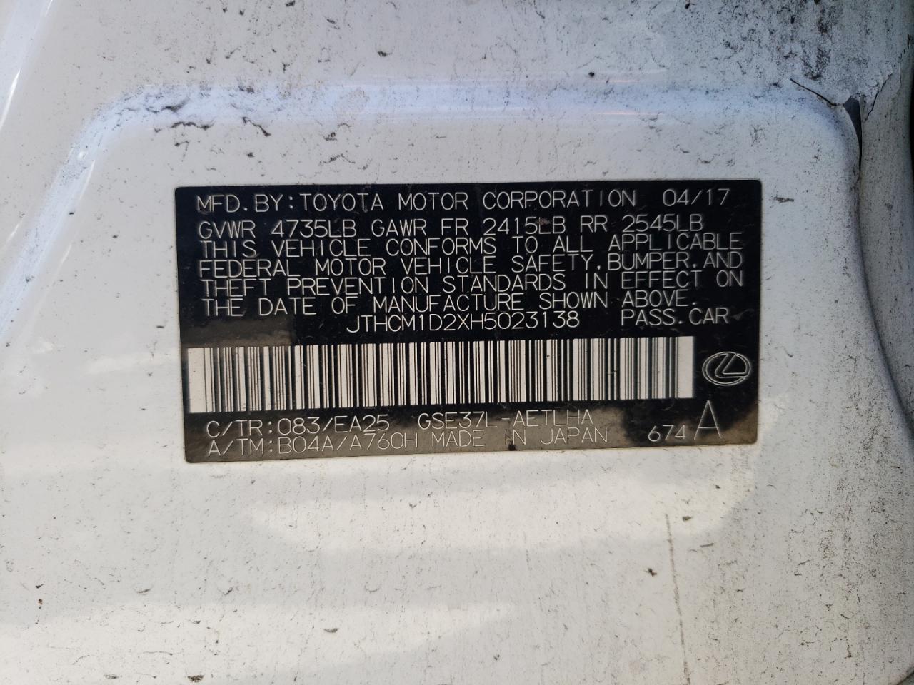 JTHCM1D2XH5023138 2017 Lexus Is 300