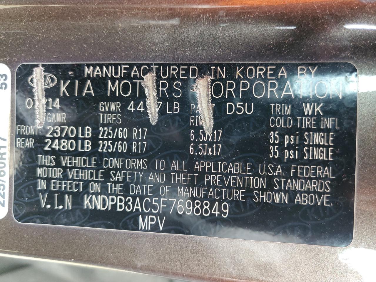 KNDPB3AC5F7698849 2015 Kia Sportage Lx