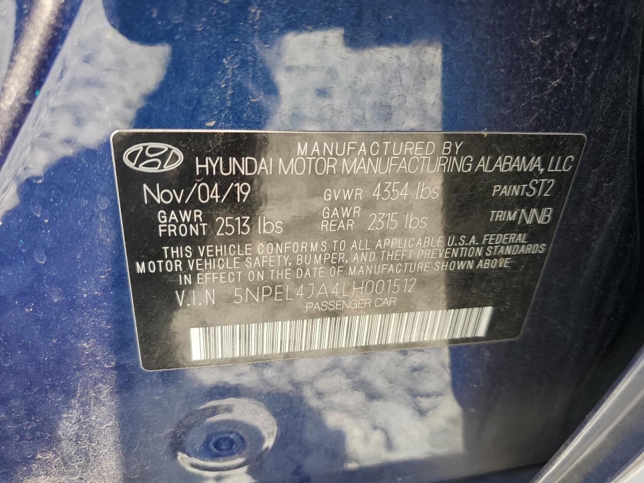 5NPEL4JA4LH001512 2020 Hyundai Sonata Sel