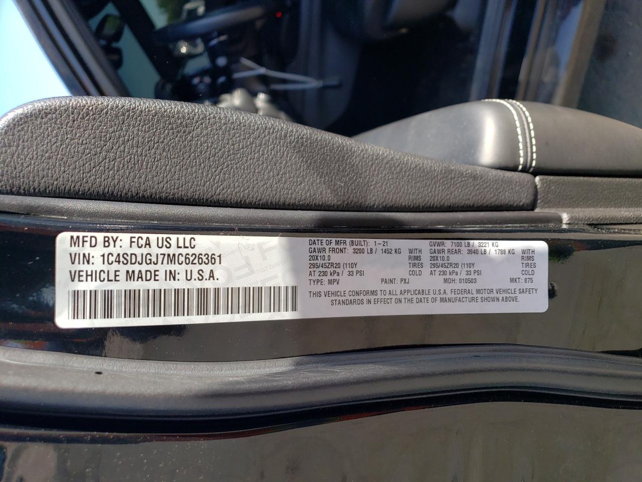 1C4SDJGJ7MC626361 2021 Dodge Durango Srt 392