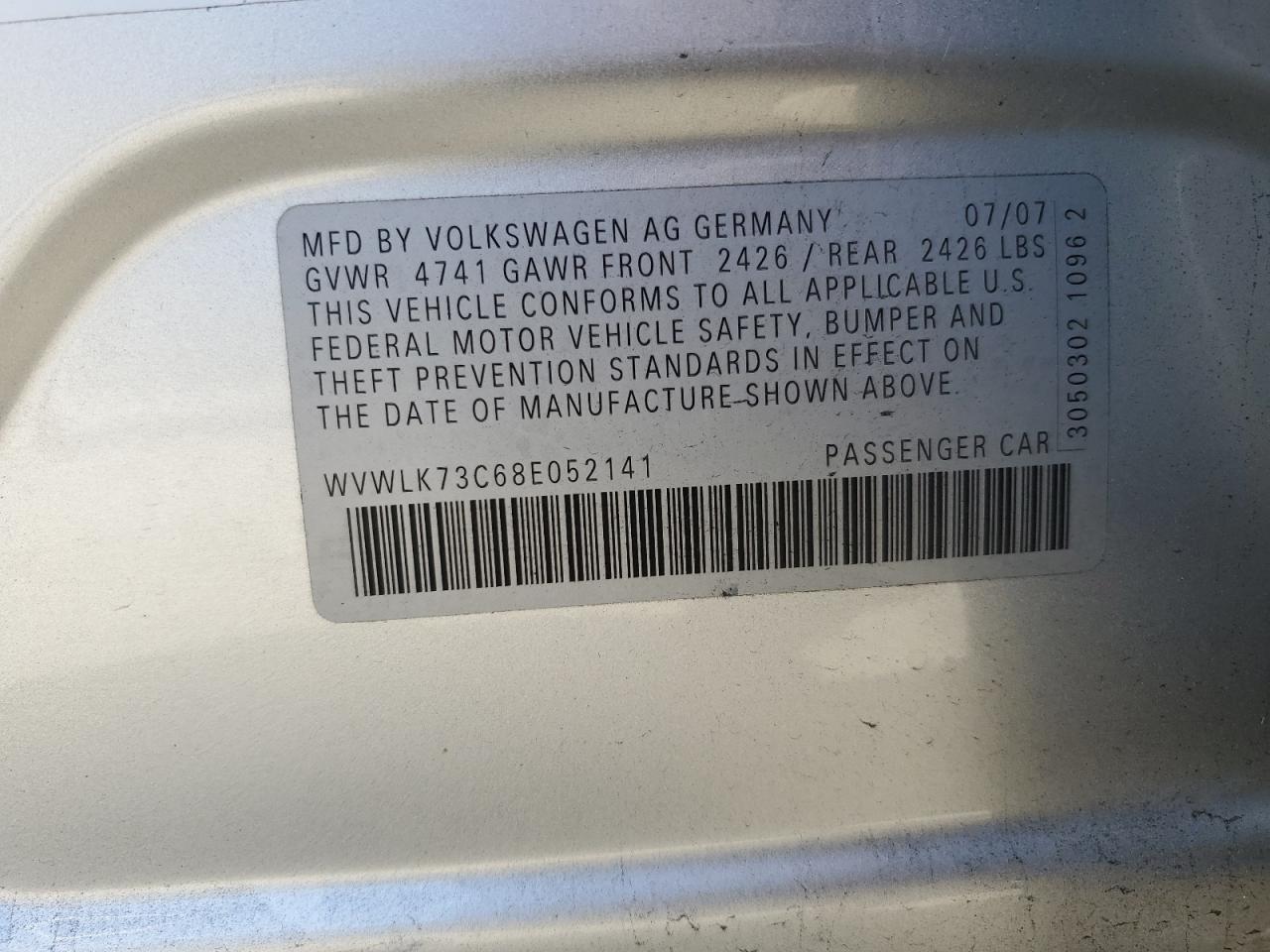 WVWLK73C68E052141 2008 Volkswagen Passat Wagon Komfort