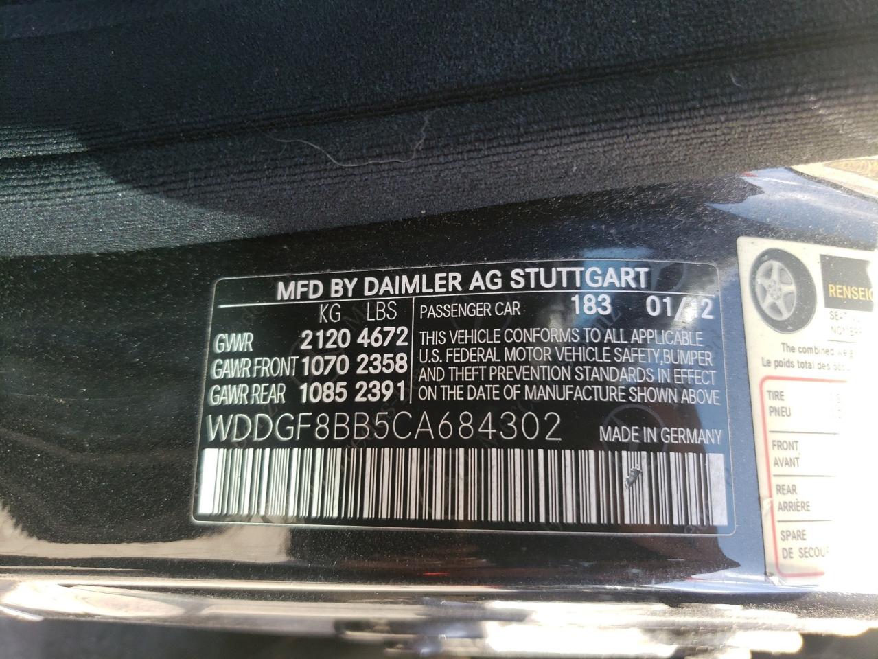 WDDGF8BB5CA684302 2012 Mercedes-Benz C 300 4Matic