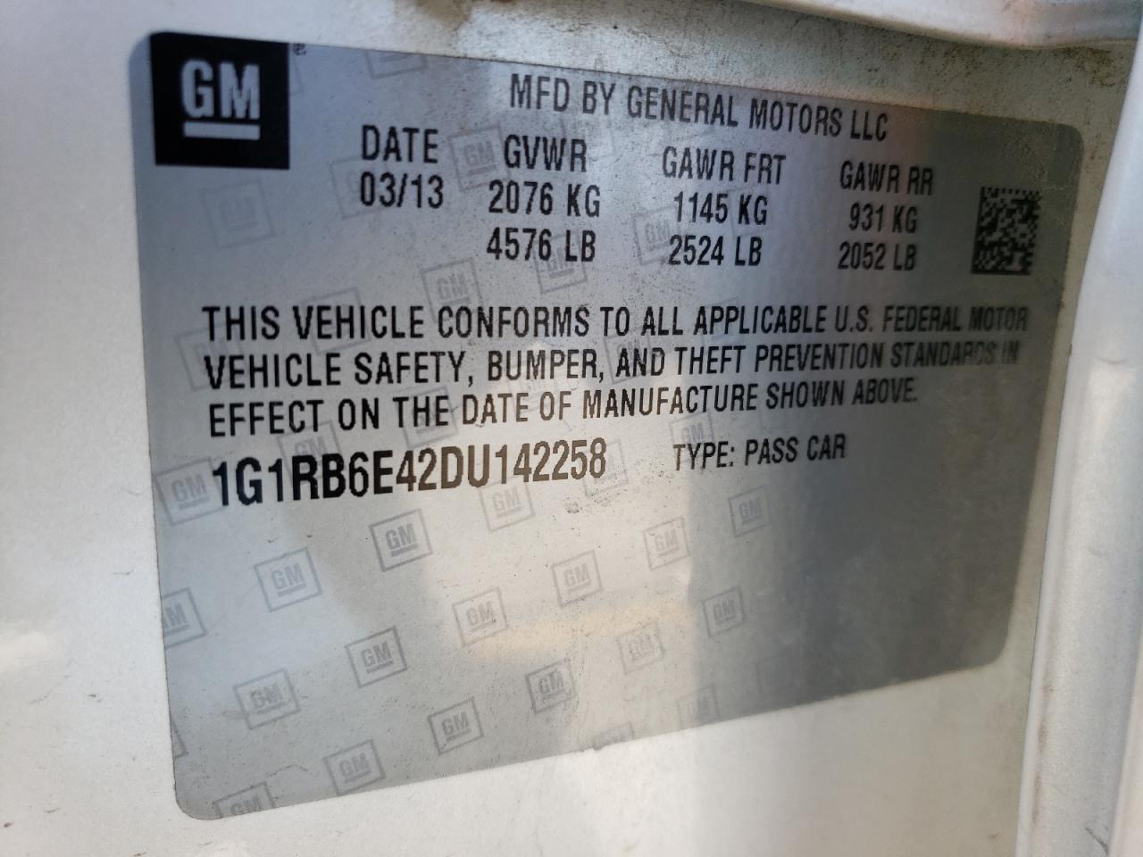 1G1RB6E42DU142258 2013 Chevrolet Volt