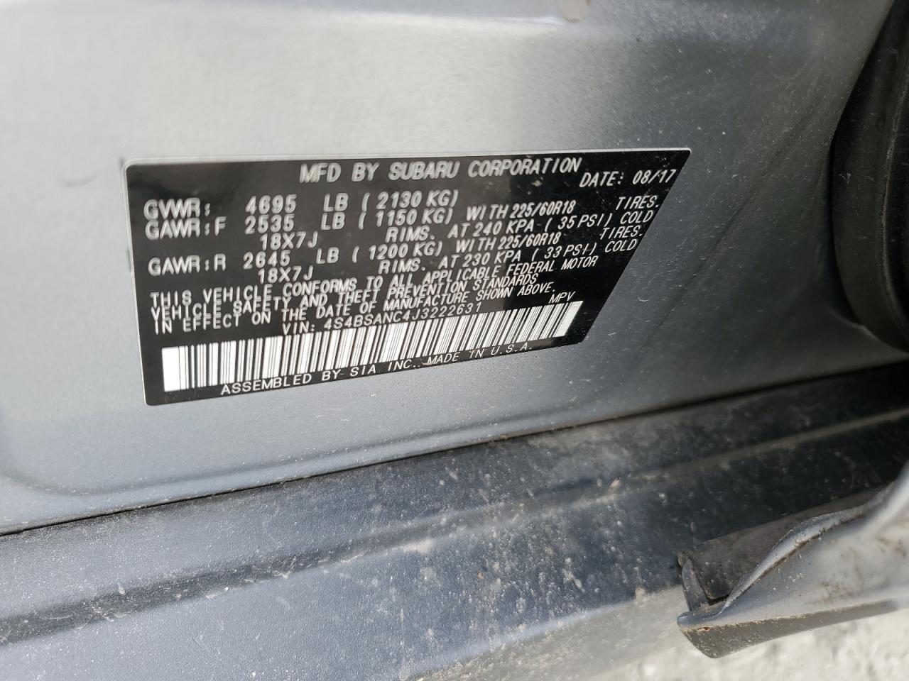 4S4BSANC4J3222631 2018 Subaru Outback 2.5I Limited