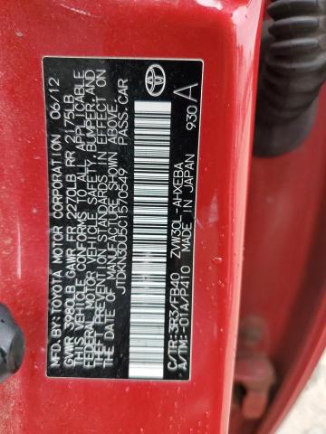 2012 Toyota Prius VIN: JTDKN3DU5C1570549 Lot: 55144934