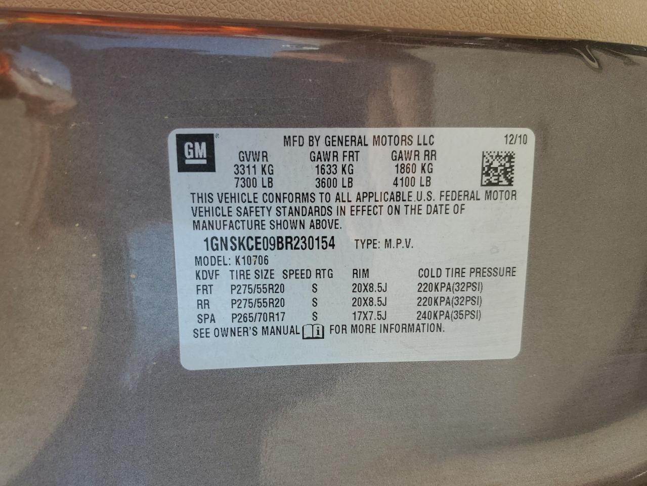 1GNSKCE09BR230154 2011 Chevrolet Tahoe K1500 Ltz