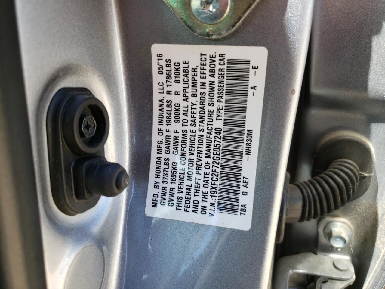 19XFC2F72GE057240 2016 Honda Civic Ex