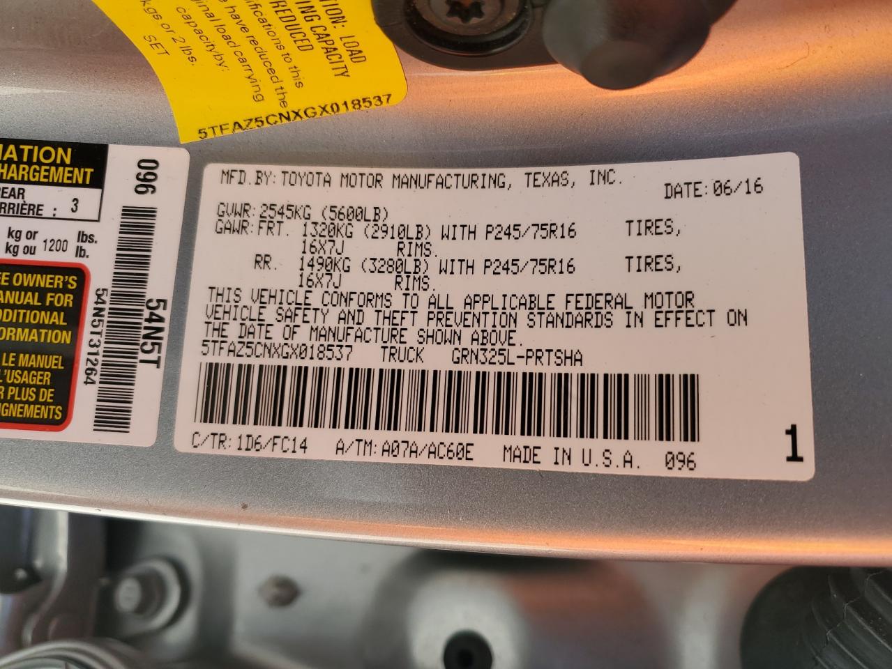 5TFAZ5CNXGX018537 2016 Toyota Tacoma Double Cab