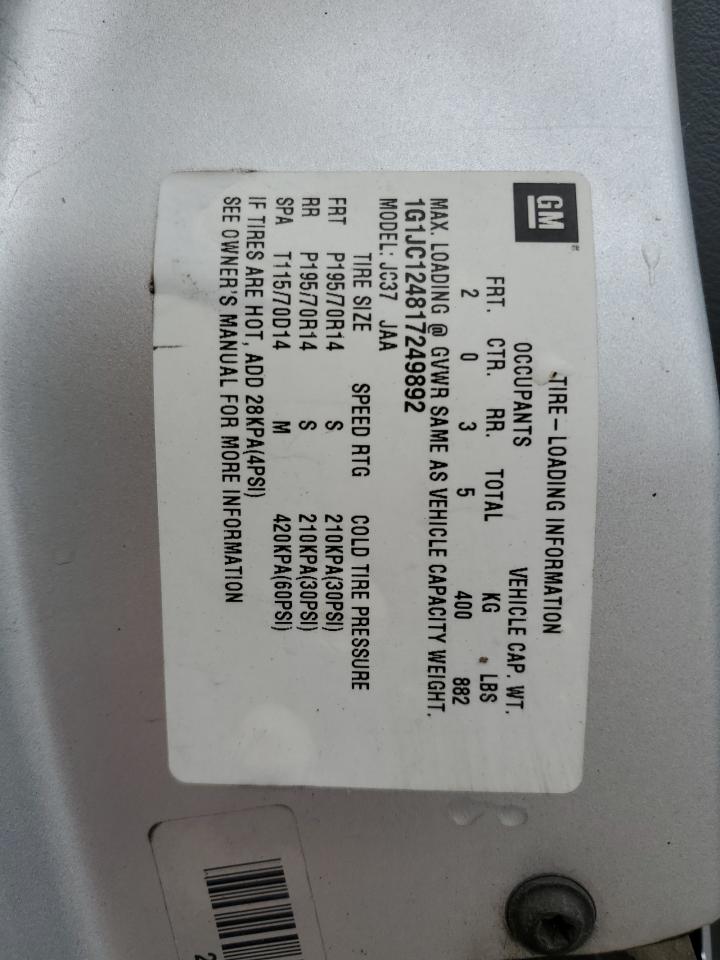 1G1JC124817249892 2001 Chevrolet Cavalier