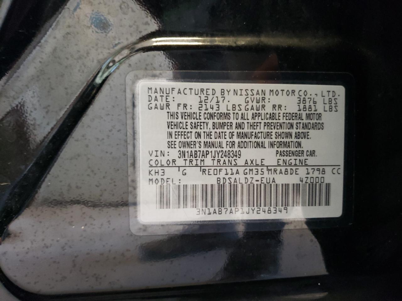 3N1AB7AP1JY248349 2018 Nissan Sentra S