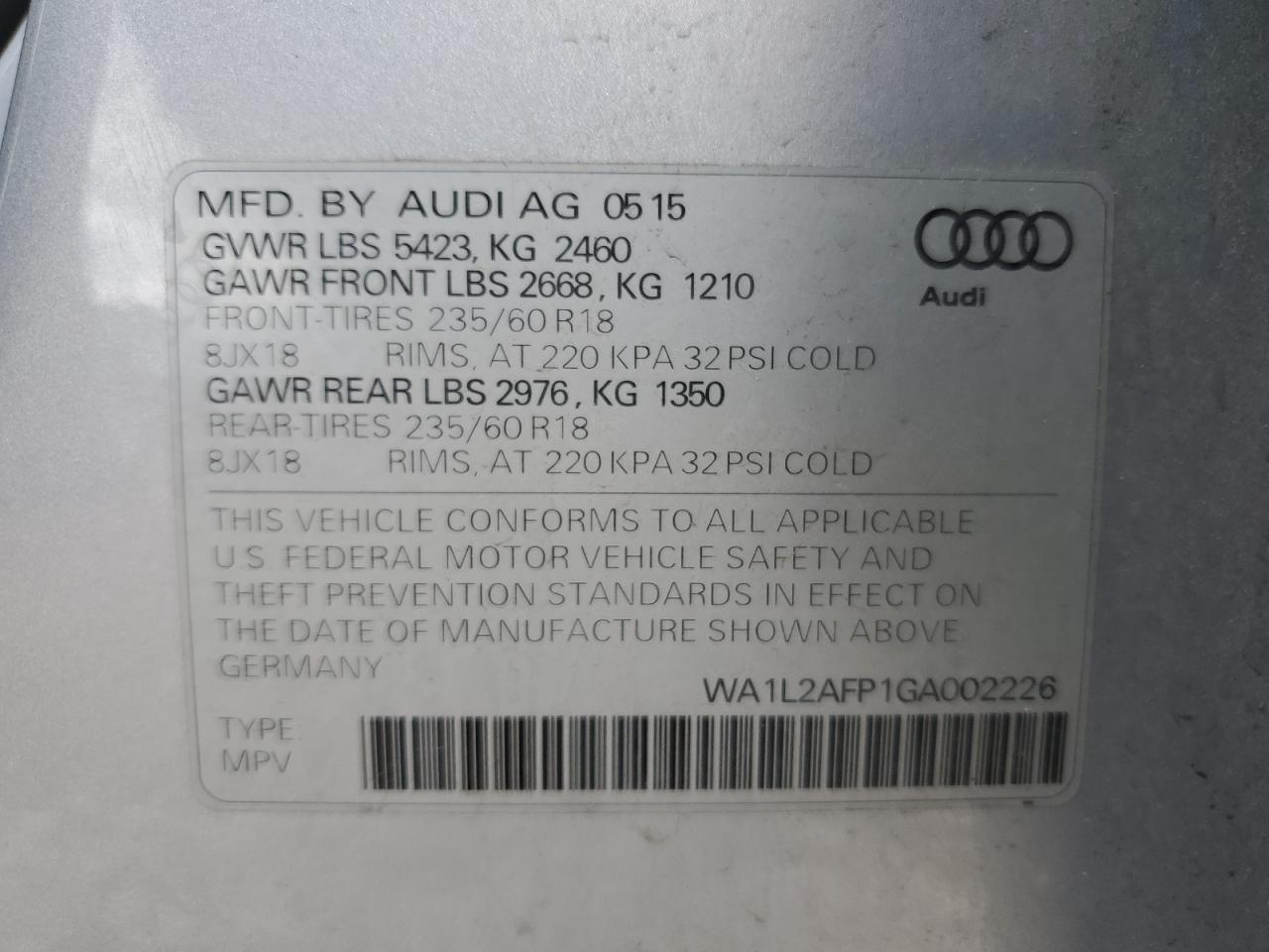 WA1L2AFP1GA002226 2016 Audi Q5 Premium Plus