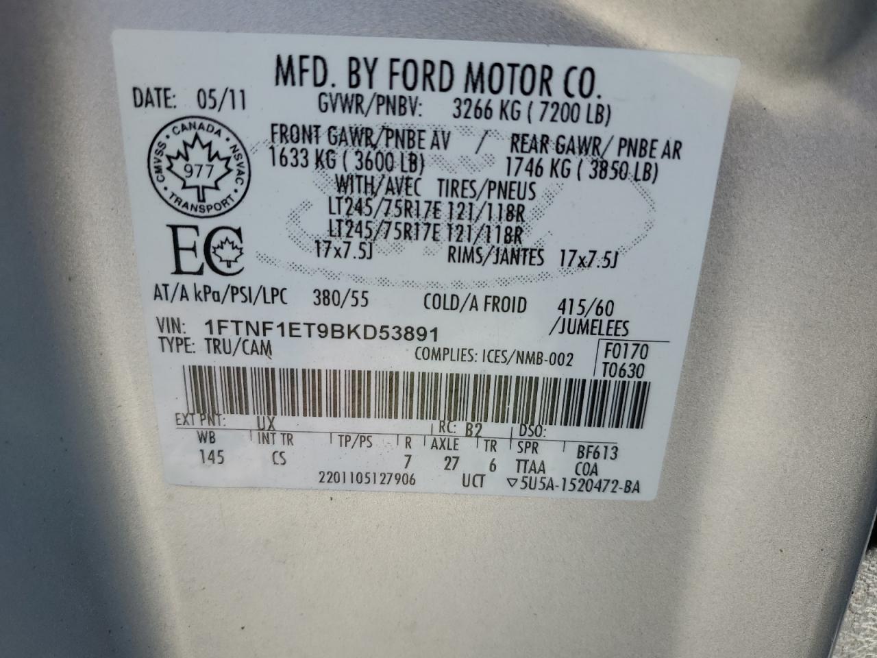 1FTNF1ET9BKD53891 2011 Ford F150