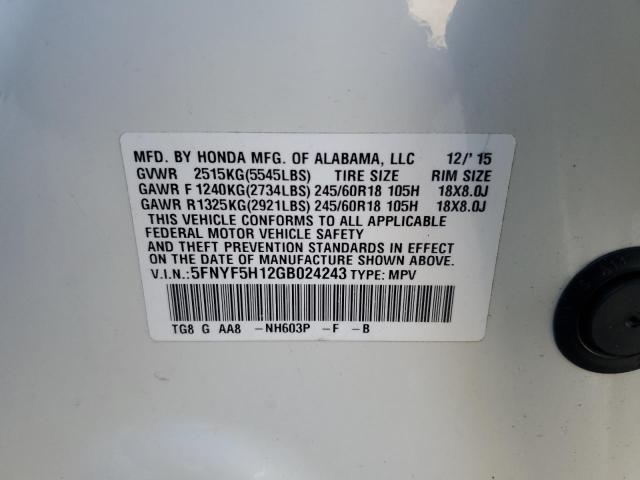 2016 Honda Pilot Lx VIN: 5FNYF5H12GB024243 Lot: 56475274