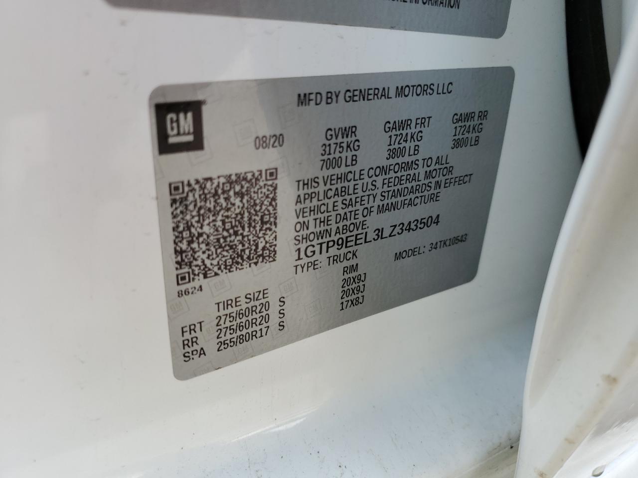 1GTP9EEL3LZ343504 2020 GMC Sierra K1500 At4