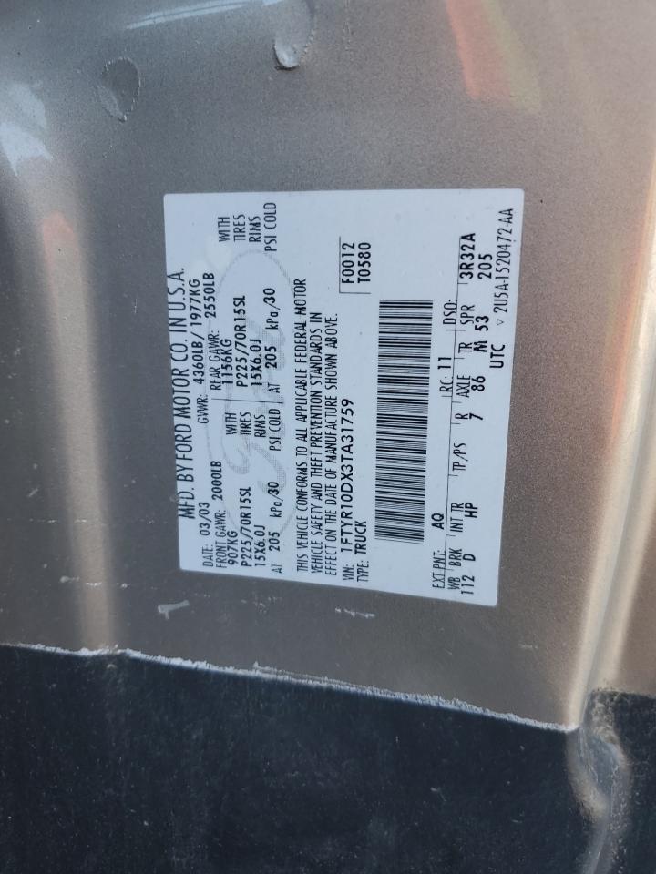 1FTYR10DX3TA31759 2003 Ford Ranger