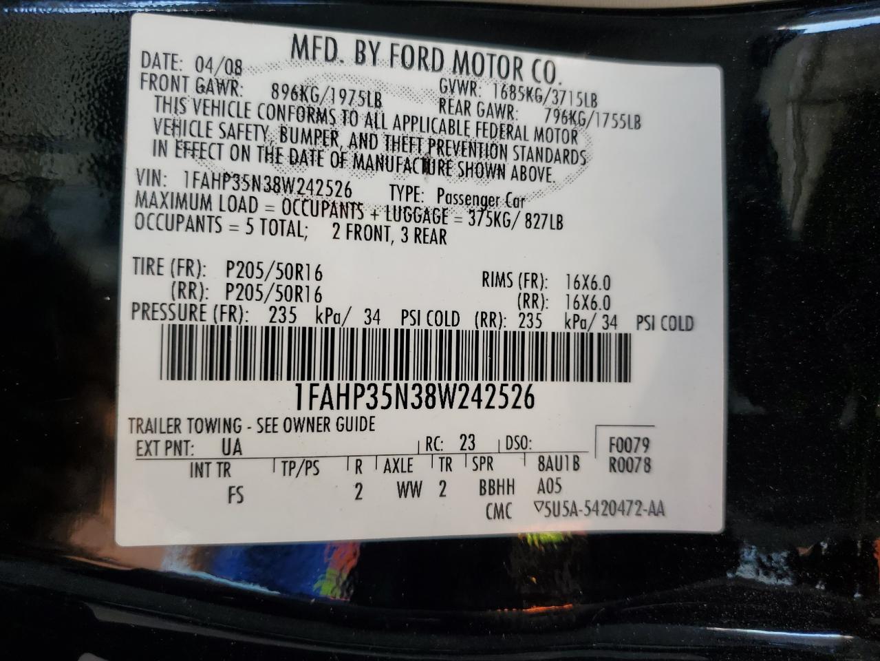 1FAHP35N38W242526 2008 Ford Focus Se