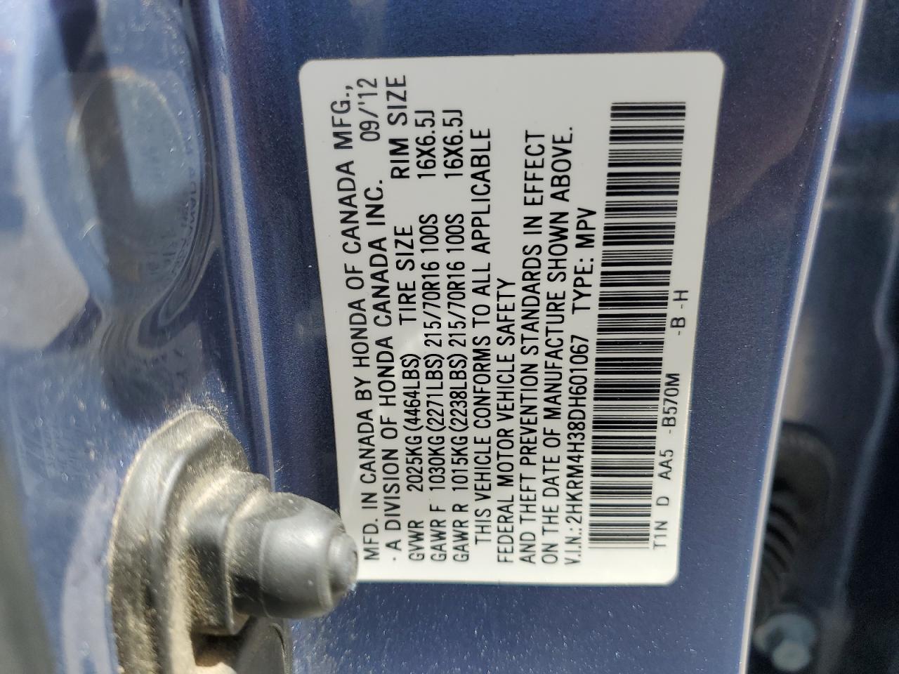 2HKRM4H38DH601067 2013 Honda Cr-V Lx