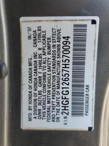 2007 Honda Civic Lx VIN: 2HGFG12657H570094 Lot: 53327204