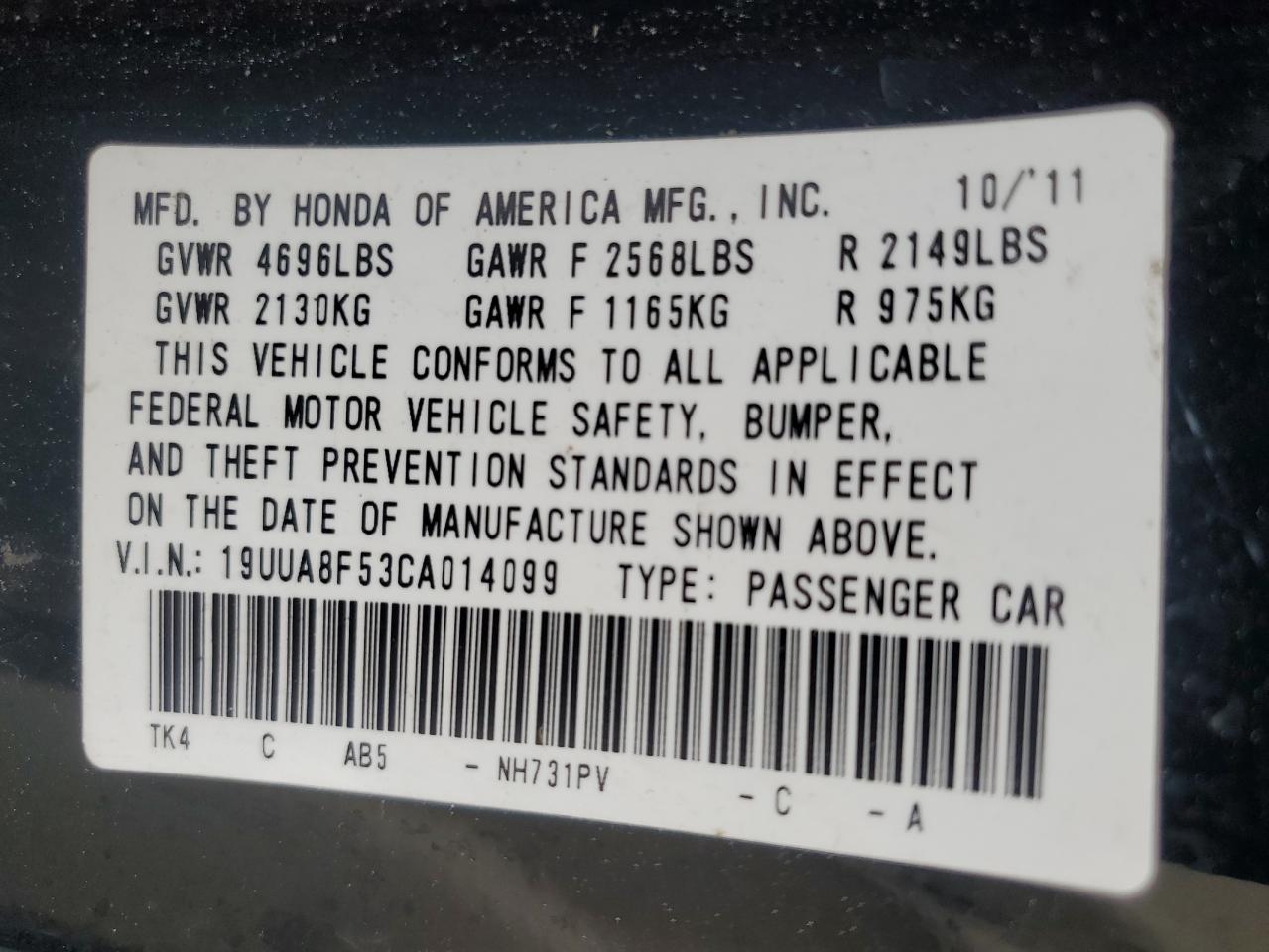 19UUA8F53CA014099 2012 Acura Tl