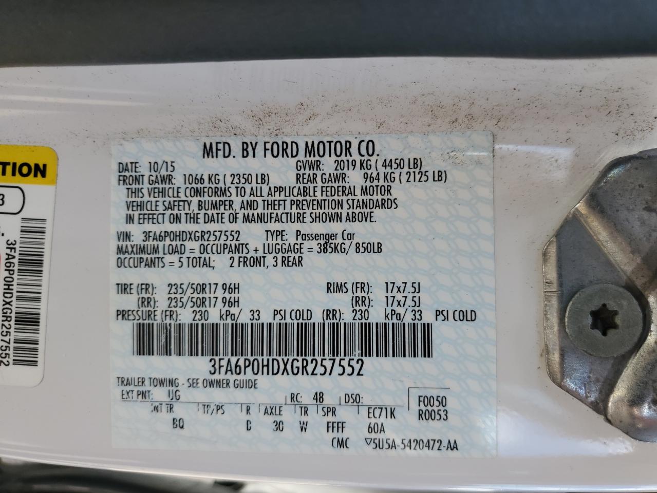 3FA6P0HDXGR257552 2016 Ford Fusion Se