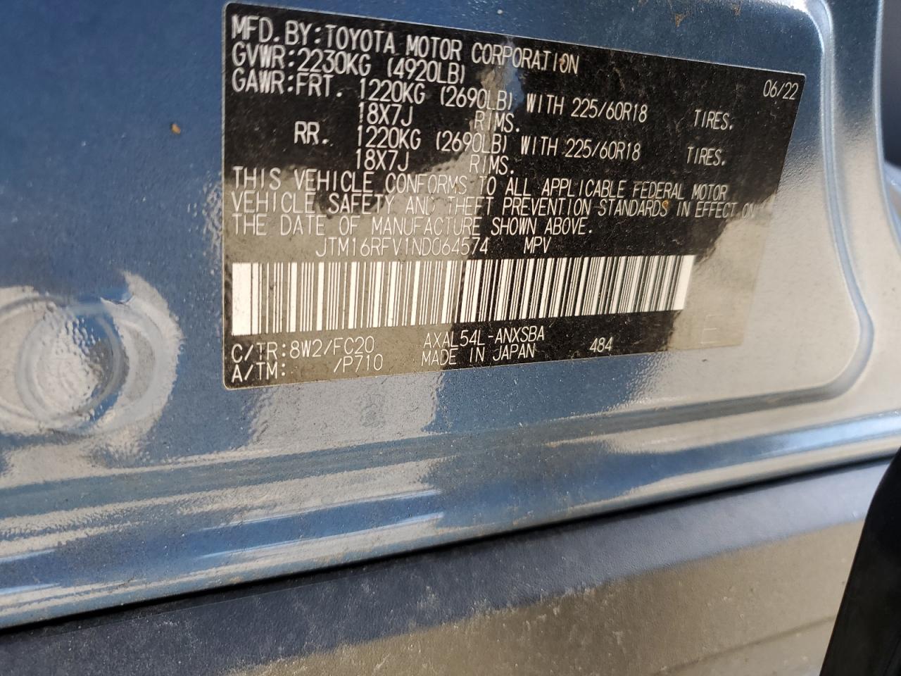 JTM16RFV1ND064574 2022 Toyota Rav4 Se