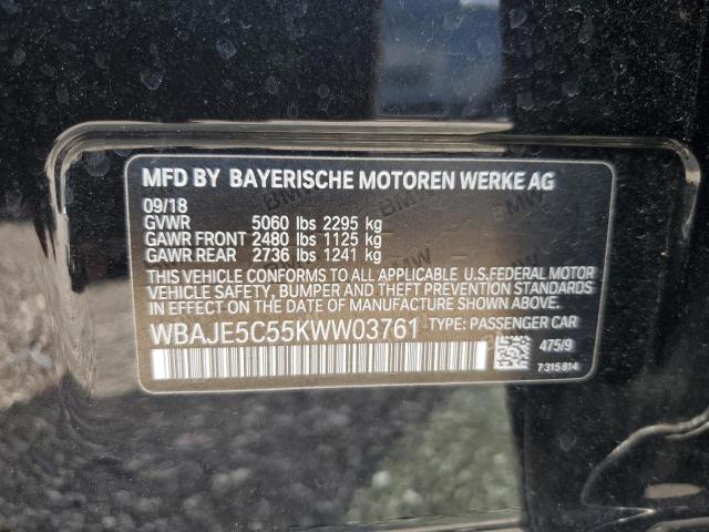 2019 BMW 540 I VIN: WBAJE5C55KWW03761 Lot: 56757184