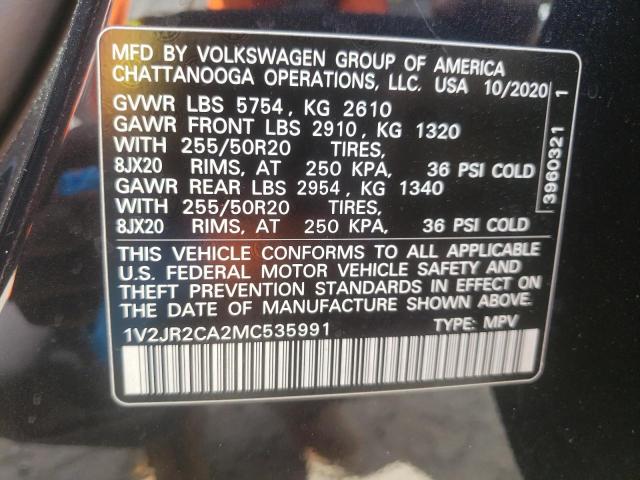 2021 Volkswagen Atlas Se VIN: 1V2JR2CA2MC535991 Lot: 57075054