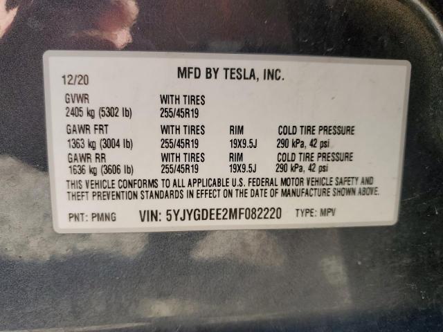 2021 Tesla Model Y VIN: 5YJYGDEE2MF082220 Lot: 53915104