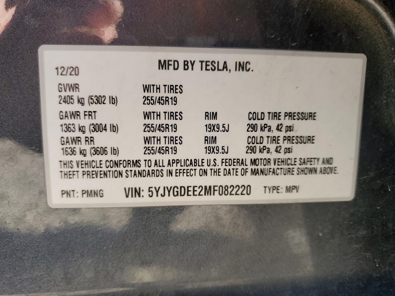 5YJYGDEE2MF082220 2021 Tesla Model Y