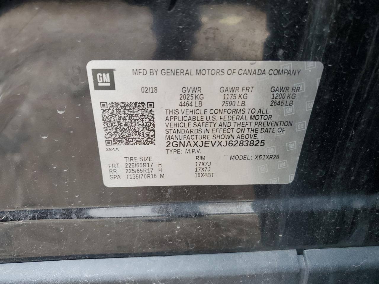 2GNAXJEVXJ6283825 2018 Chevrolet Equinox Lt