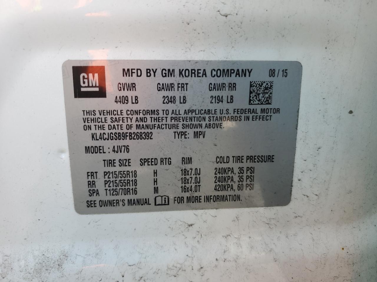 KL4CJGSB9FB268392 2015 Buick Encore