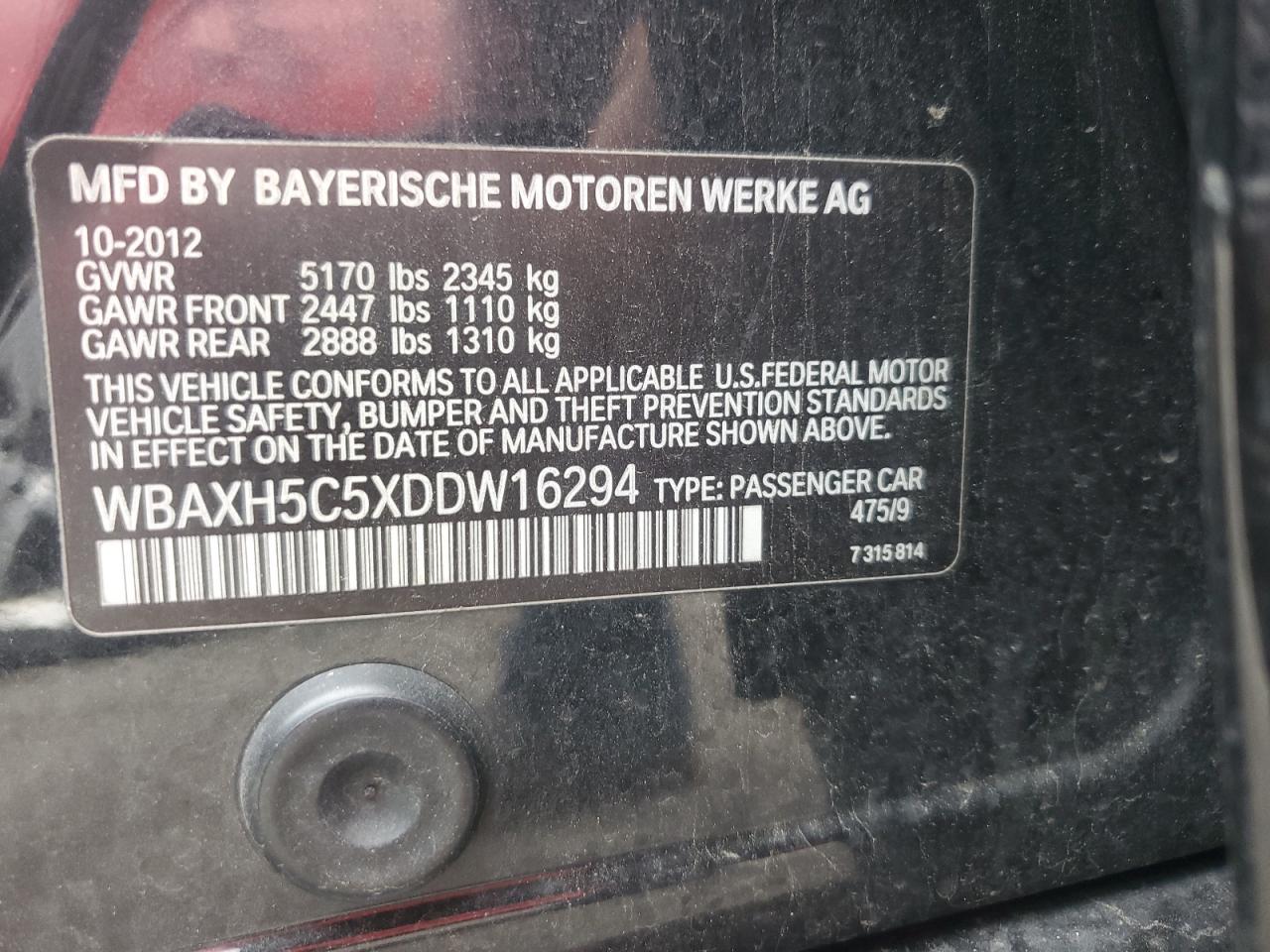 WBAXH5C5XDDW16294 2013 BMW 528 Xi