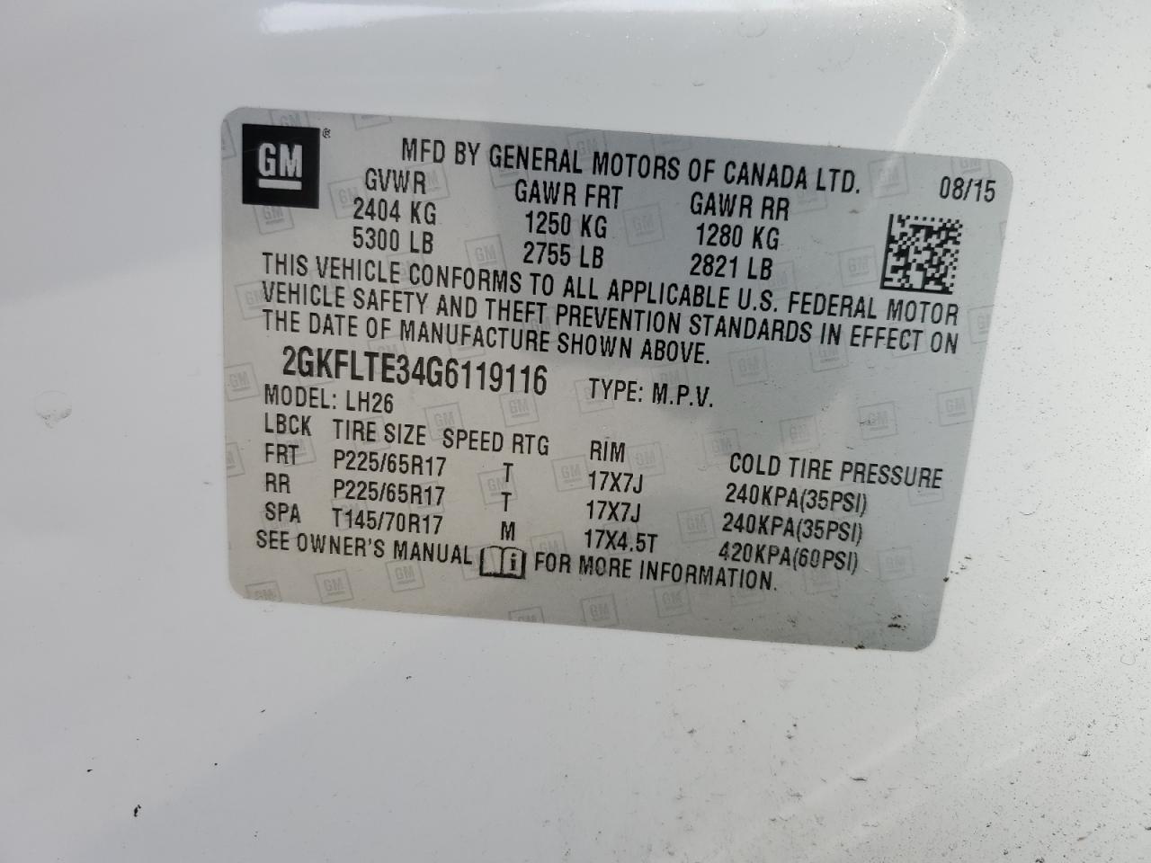 2GKFLTE34G6119116 2016 GMC Terrain Sle