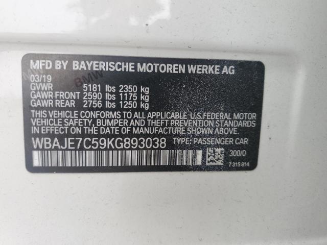 2019 BMW 540 Xi VIN: WBAJE7C59KG893038 Lot: 53579104