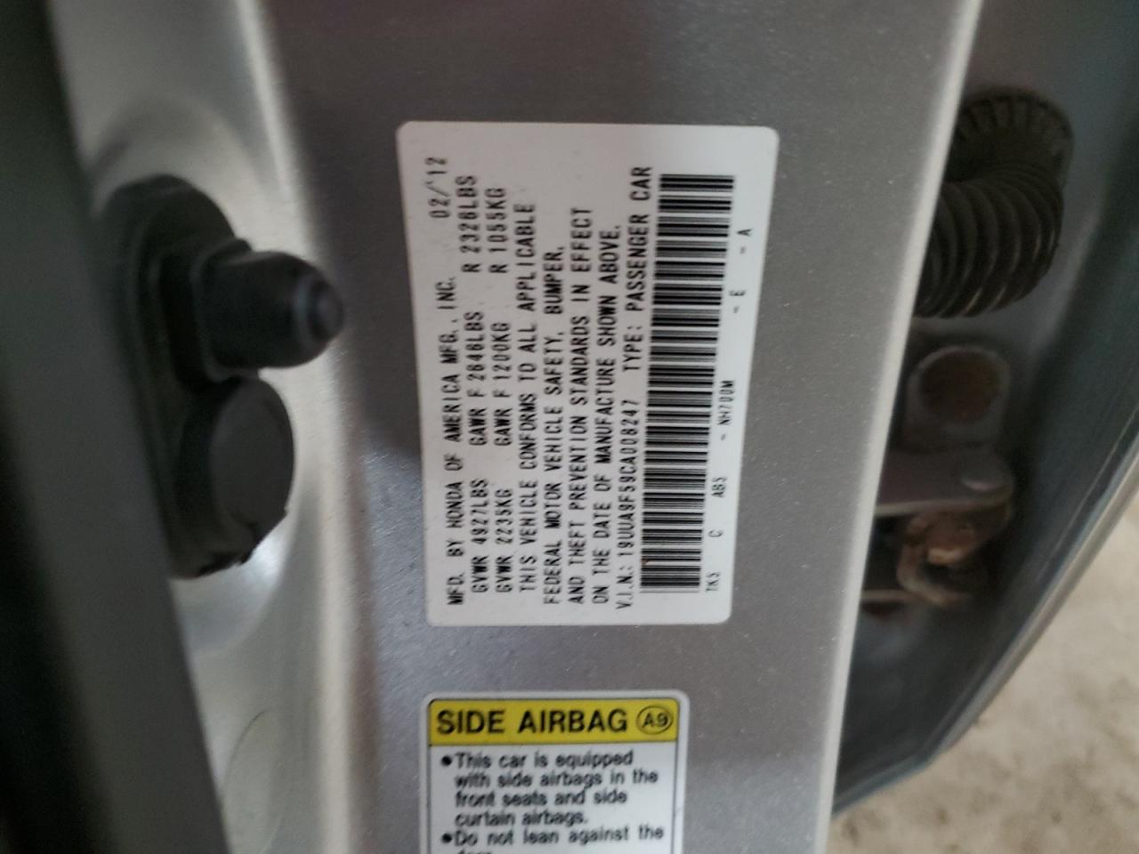 19UUA9F59CA008247 2012 Acura Tl