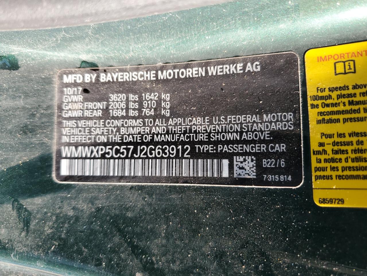 WMWXP5C57J2G63912 2018 Mini Cooper