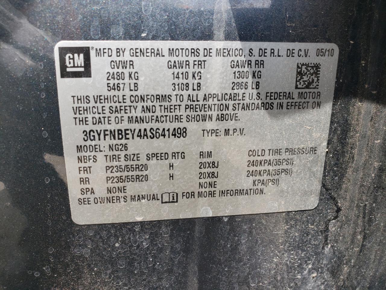 3GYFNBEY4AS641498 2010 Cadillac Srx Performance Collection