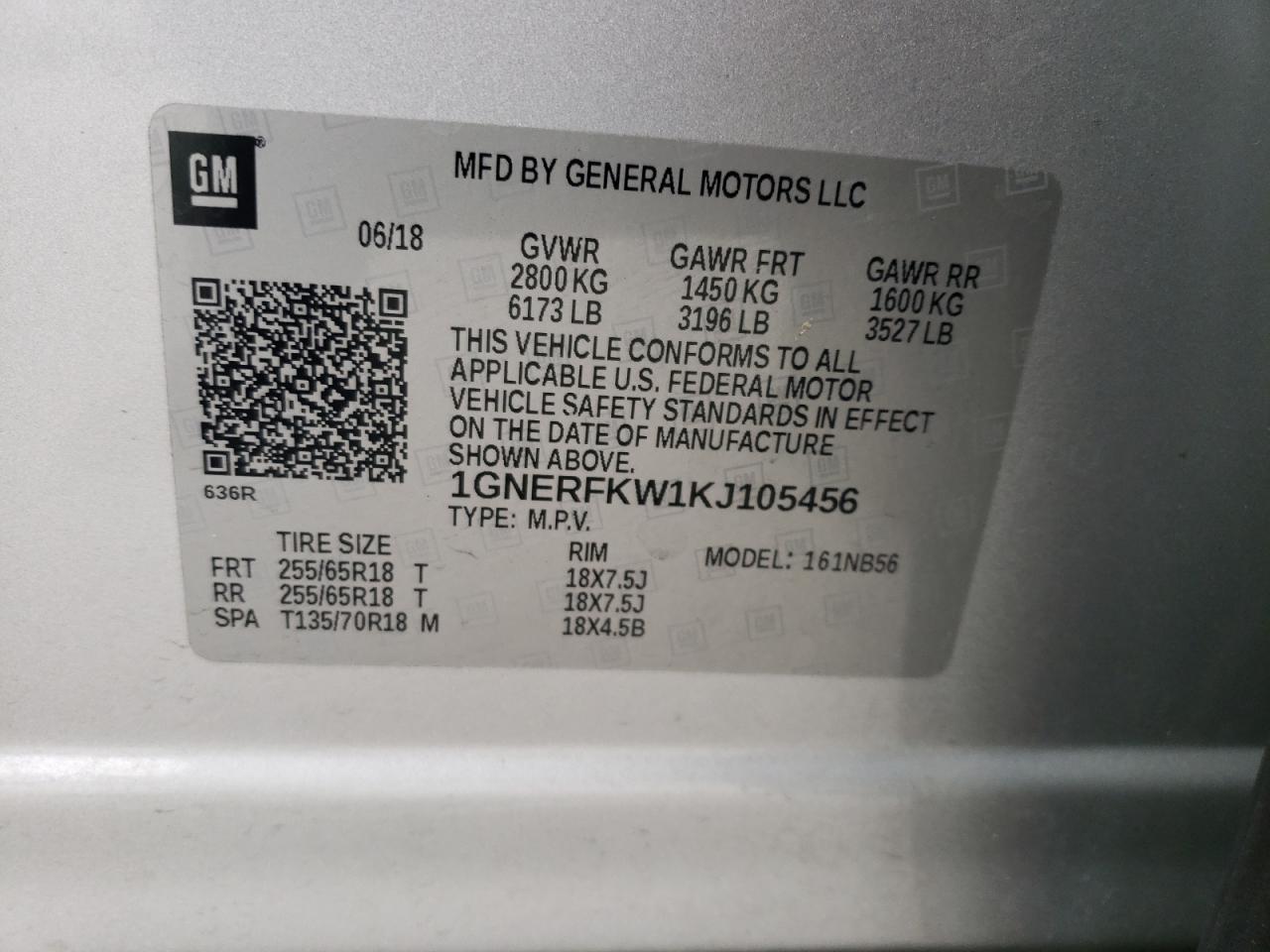 1GNERFKW1KJ105456 2019 Chevrolet Traverse Ls