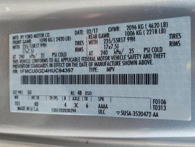 2017 Ford Escape Se VIN: 1FMCU0GD4HUC94397 Lot: 54731384