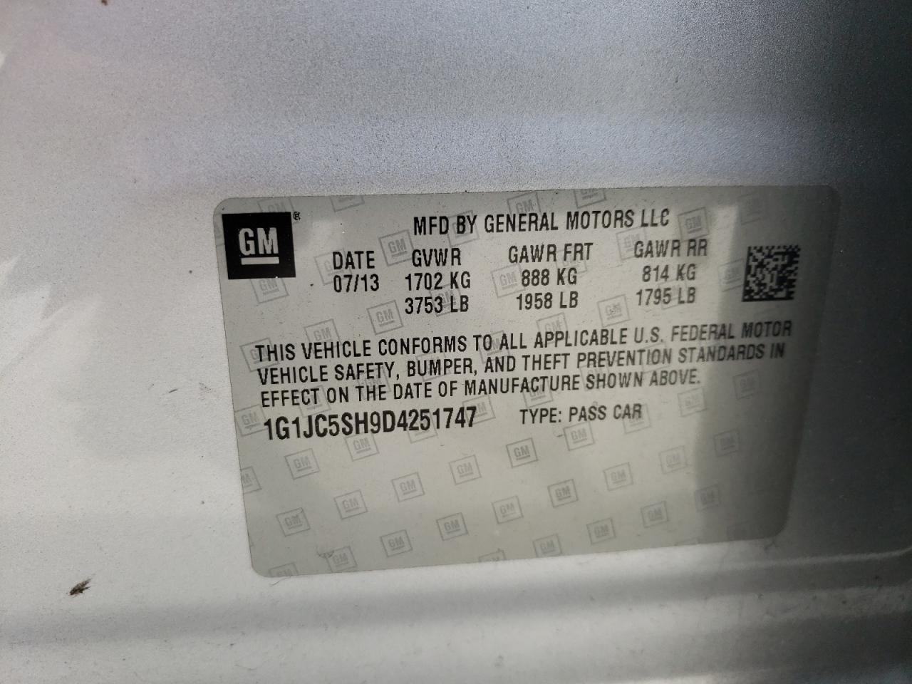 1G1JC5SH9D4251747 2013 Chevrolet Sonic Lt