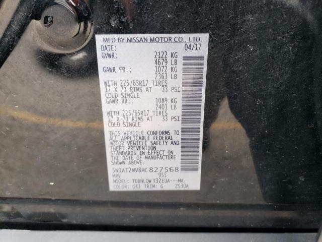 2017 Nissan Rogue Sv VIN: 5N1AT2MV8HC827568 Lot: 55856854