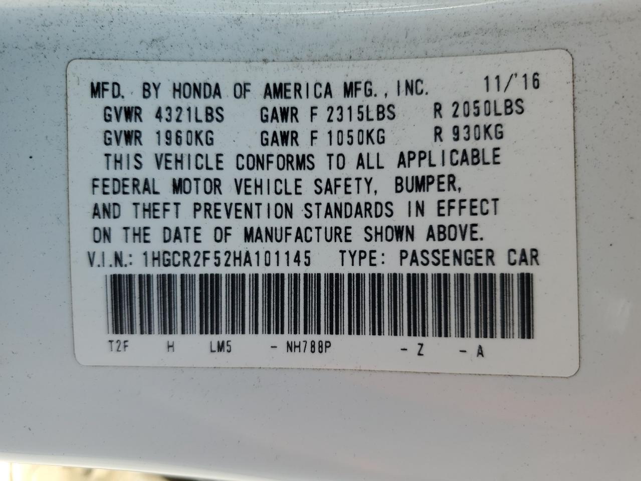 1HGCR2F52HA101145 2017 Honda Accord Sport