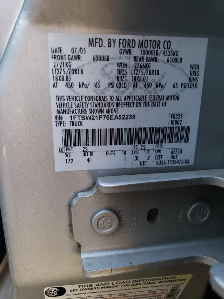 1FTSW21P76EA52235 2006 Ford F250 Super Duty
