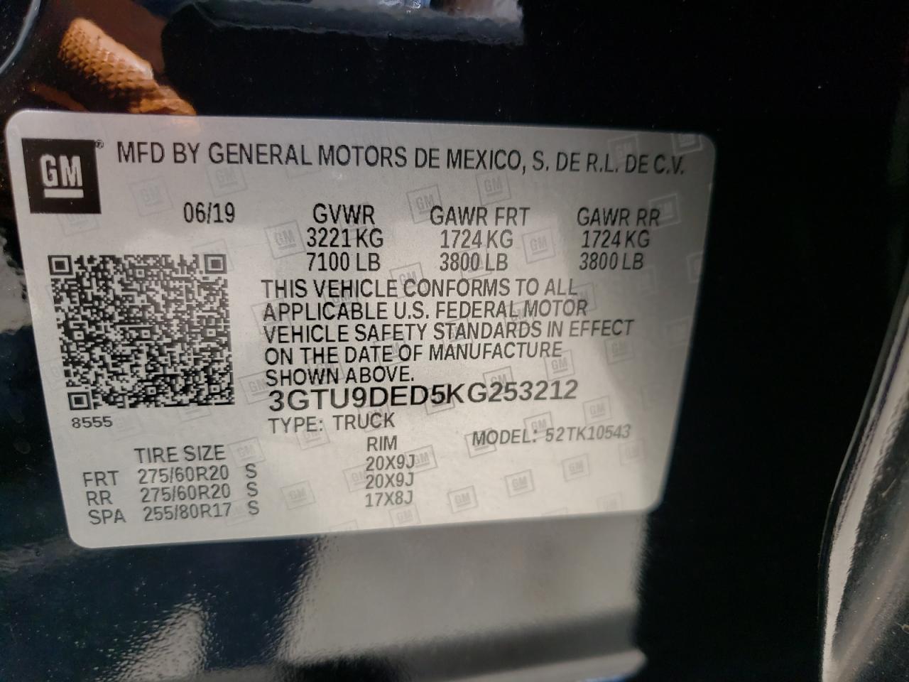 3GTU9DED5KG253212 2019 GMC Sierra K1500 Slt