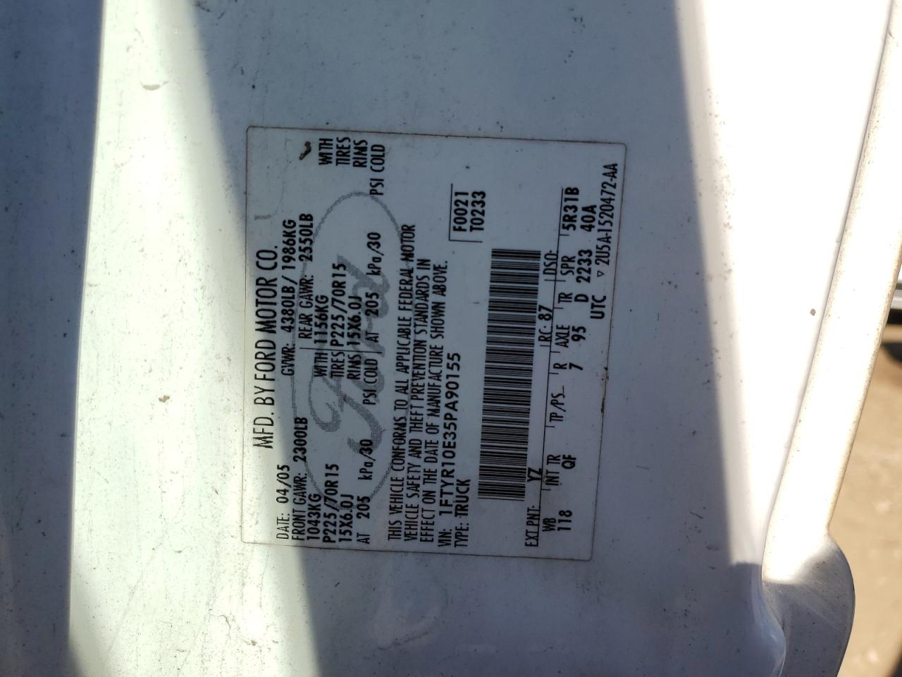 1FTYR10E35PA90155 2005 Ford Ranger