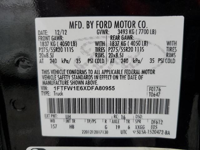 2013 Ford F150 Supercrew VIN: 1FTFW1E6XDFA80955 Lot: 54941264