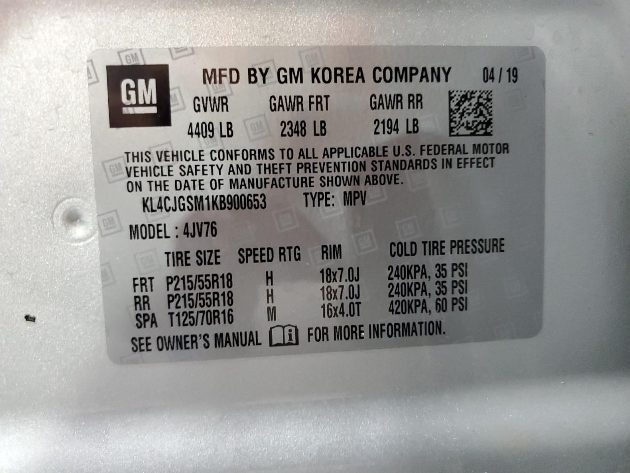 KL4CJGSM1KB900653 2019 Buick Encore Essence