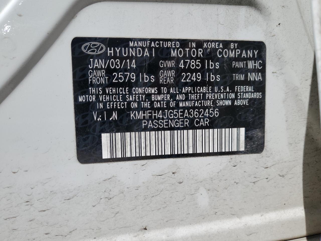 KMHFH4JG5EA362456 2014 Hyundai Azera Gls