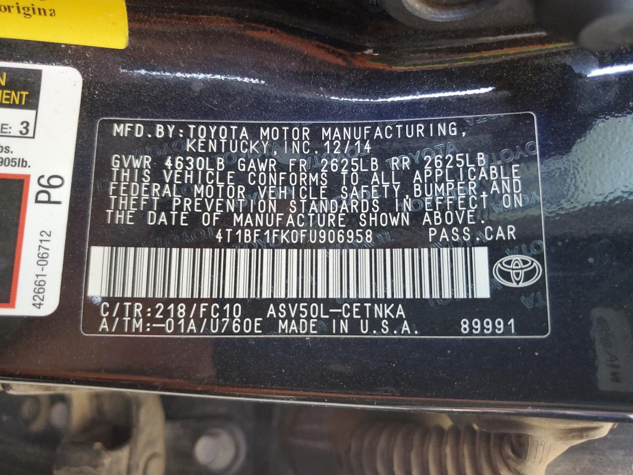 4T1BF1FK0FU906958 2015 Toyota Camry Le