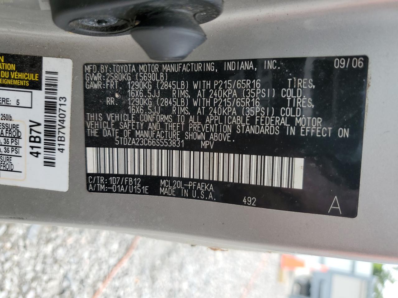 5TDZA23C66S553831 2006 Toyota Sienna Ce